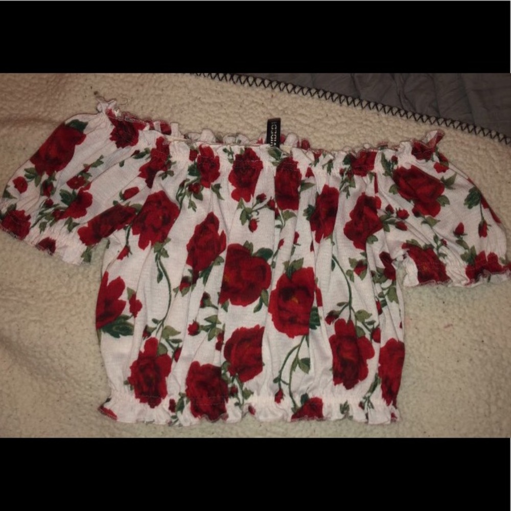 a cropped off the shoulder top